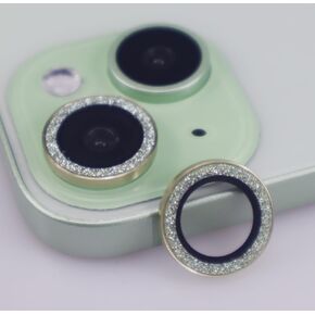for iPhone 15/15 Plus Camera Lens Protector Bling Glitter Metal Crystal Tempered Glass Screen Accessories Sparkly Lens Cover for iPhone 15 / 15Plus (Gold)