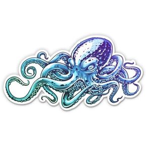 Blue Octopus - 3" Vinyl Sticker - for Car Laptop I-Pad Phone Helmet Hard Hat - Waterproof Decal