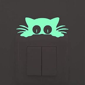 2pcs Luminous Light Switch Decals Glow in The Dark A Super Adorable Little Cat with Big Eyes Pet Animal Pattern Wall Stickers Light Switch Decor Art Mural Paste