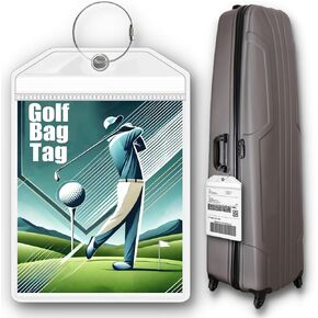 Golf Bag Luggage Tag - Extra Large 9" x 6", Waterproof Plastic Zipper Pouch, PVC Bag Tags for Golf Bag - Sealable Label Holder for Golf Bag (2 Pack)