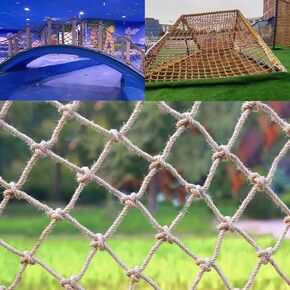 Kids Playground Hemp Rope Net,Heavy Duty Play Safety Netting,Playground Fence Protective Mesh,Rope Bridge Rope Ladder Climbing Net,Truck Cargo Net Cover,Child A(Size:0.5Mx1M（1.64FTx3.28FT）,Color:Jute)