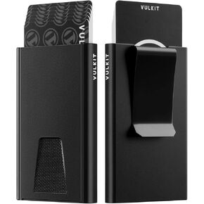 VULKIT POP UP Card Wallet with Airtag Holder and Money Clip, Metal Slim Credit Card Holder RFID Blocking, Black