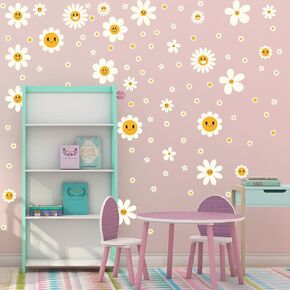 144PCS Large Daisy Wall Decals Daisy Cute Flower Wall Stickers Vinyl Peel and Stick Floral Wall Decal Daisy Wall Decor for Nursery Playroom Bedroom Living Room Wall