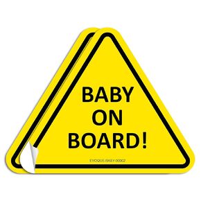 Evoque Baby On Board Sticker for Cars, 5" by 6" Inch Vinyl car Decals, no Need for Suctions Cups and Magnets- Strong Adhesive/Heat Resistant Vinyl Baby on Board Sticker, Baby Safety (Pack of 2)