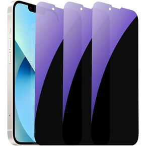 3 Pack Anti-Blue Privacy Tempered Glass Suit for iPhone 14 / iPhone 13 / iPhone 13 Pro Anti-Spy Screen Protector Anti-Peeping Film 9H Hardness Anti-scratch 6.1 inch (Blue)