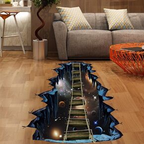 Removable 3D Outer Space Planets Wall Stickers Creative Blue Galaxy Universe Wall Decals Ladder Decor for Kids Baby Boy and Girls Bedroom Ceiling Home Walls Floor Living Room Decoration (B)