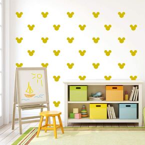 24PCS Cartoon Mickey Mouse Head Wall Sticker Baby Nursery Cute Animal Wall Decal Children Room, Wall Art Easy Removable (Yellow, Vinyl PVC Material)