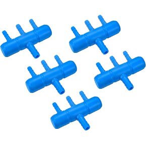 uxcell 5Pcs 8mm to 5.5mm 8 Ways Air Line Tubing Splitter Connector Fish Tank Oxygen Pipe Air Tubing Adapter for Aquarium, Blue