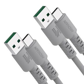 Hichain Pack of 2 USB A to USB C Charger Cable Yellow 6.5 ft, 100W Type C Fast Charging Cord Data Sync Silicone USB C Cable for Phone Samsung Galaxy Pixel Xiaomi PS5 JC-ACY6.5-2P
