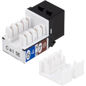 NavePoint CAT5E Keystone Jack, Snap-in, 90-Degree Termination, Thermoplastic, Black, 50-Pack, CE Compliant