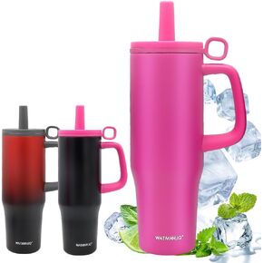 40 oz Insulated Tumbler with Handle and Straw Lid | Leakproof,Stainless Steel Water Cup for Iced Tea or Coffee, Cold or Hot Drink,Travel Coffee Mug