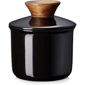 DOWAN French Butter Crock for Countertop, Ceramic Butter Dish with Waterline, Porcelain Butter Container for Spreadable Soft Butter, French Butter Dish with Lid