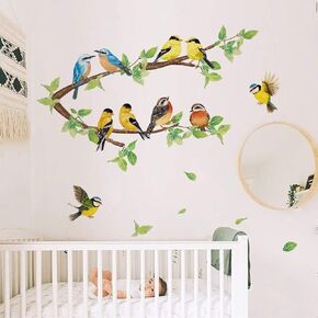 Robin Birds Wall Stickers Tree Branch Wall Decals Nursery Wall Art Decor for Kids Bedroom Living Room
