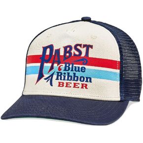 AMERICAN NEEDLE Pabst Blue Ribbon Beer Club Captain Adjustable Snapback Baseball Hat, Ivory/Navy (24002A-PBC-INVY)