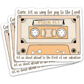 ZURRAM 3PCS Christian Faith 3" Sticker, Vinyl Waterproof Psalm 95:1 Bible Verse Decal, Old School Cassette Tape Religious Sticker for Laptop Water Bottle Journal 3 Inches