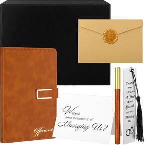 7 Pcs Officiant Gift Set includes Leather Hardcover Proposal Officiant Book Black Ink Pen Thank You Card with Envelope and Sticker Bookmark Gift Box for Wedding Officiants Ceremony