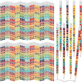 400 Pcs Happy Birthday Pencils for Students Bulk Colorful Printed Birthday Pencils with Top Erasers Wooden Pencils for Teacher Classrooms Reward Kids Birthday Party Supplies Gifts
