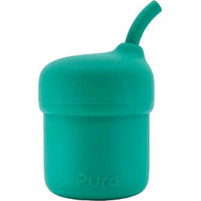 Pura my-my Silicone Sippy Cup - Training Cup, Reusable, Platinum Food Grade Medical Grade, Spill Proof Cups for Kids, Toddlers, Babies & Infants - 2-Pack (Mint + Straw, Moss Combo)