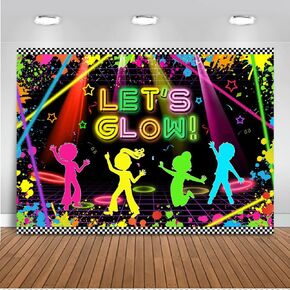 Mocsicka Glow Neon Party 7x5ft Backdrop Let's Glow Background Dancing Glow Party Themed Backdrop Neon Birthday Party Supplies Background Picture of Party Decoration(not Really Glow)