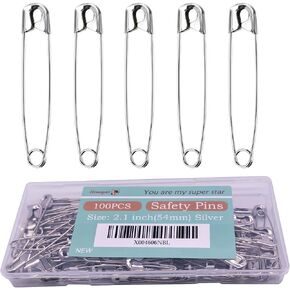Safety Pins, 60PCS-3Inch Large Safety Pins, Rust-Resistant Nickel Plated Steel, Sharp Edge Safety Pin for Clothes, Sewing, Arts & Craft, 75mm Decorative Safety Pins (Gold)