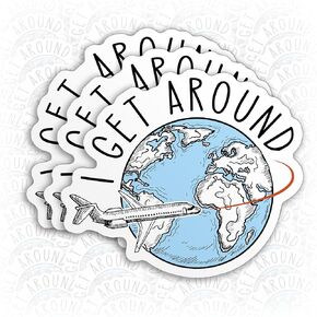 (3Pcs) I Get Around Travel Sticker Jet Set Airplane Decal for Pilots Travelers World Travel Waterproof Vinyl Decal Sticker for Laptop Water Bottle Hardhat Gifts for Her Him Adults 3 Inches