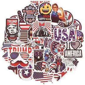 American Flag Sticker 50 PCS USA American Flag Decal Sticker for Water Bottle, Waterproof Laptop Vinyl Stickers for Phone,Notebook,Travel,Computer,Hydro Flasks,Car,Bicycles,Luggage Retro Red
