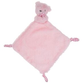 Pink Bear Security Blanket with Rattle Polka Dot Accents