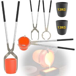 5kg Crucible Tongs Set for Melting Metal, Lifting Tongs + Pouring Tongs + 2 Graphite Crucibles, for Melting Aluminum Copper Gold Silver Jewelry Casting Tools