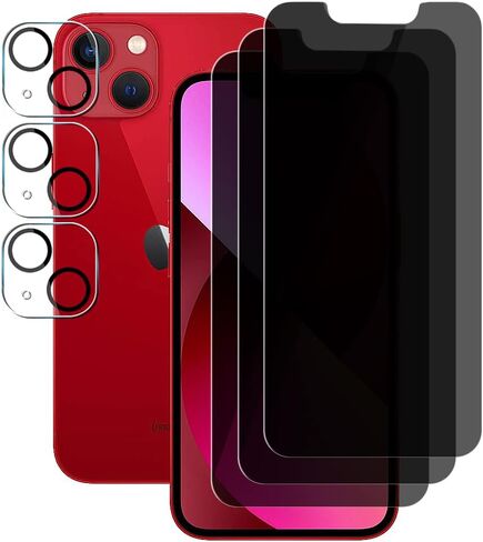 (3+3) For iPhone 13 (6.1") (3 Pack) Anti Spy Private Tempered Glass Film Privacy Screen Protector and (3 Pack) Camera Lens Protector [Not Affect Flash], 9H Hardness, Anti Scratch in Saudi Arabia