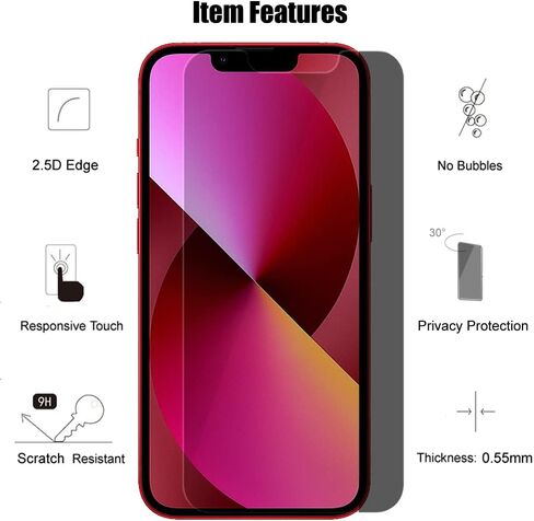 (3+3) For iPhone 13 (6.1") (3 Pack) Anti Spy Private Tempered Glass Film Privacy Screen Protector and (3 Pack) Camera Lens Protector [Not Affect Flash], 9H Hardness, Anti Scratch in Saudi Arabia