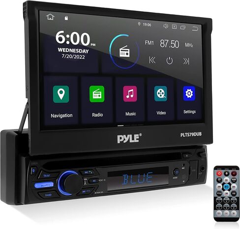 جهاز استقبال فيديو ستيريو للسيارة من PyleUsa - مشغل أقراص الوسائط المتعددة، بث لاسلكي BT، التحدث بدون استخدام اليدين، شاشة تعمل باللمس بمحرك قابلة للطي مقاس 7 بوصات، وسائط متعددة MP4/MP3/USB/AM/FM، راديو DIN فردي - PLTS79DUB in Saudi Arabia