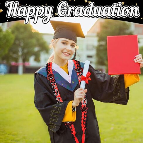 2024 Graduation Ribbon Leis, Handmade Braided Necklace Ribbon Lei with Class of 2024 Number Embroidery Patches Grad Honor Cord Graduation Gifts for Gifts College High School Party Supply(Black, Gold) in Saudi Arabia