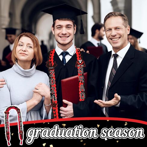 2024 Graduation Ribbon Leis, Handmade Braided Necklace Ribbon Lei with Class of 2024 Number Embroidery Patches Grad Honor Cord Graduation Gifts for Gifts College High School Party Supply(Black, Gold) in Saudi Arabia