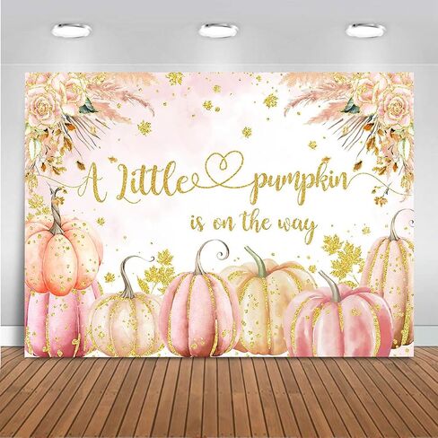 Mocsicka Fall Pumpkin Baby Shower Backdrop for Girl 7x5ft Pink Floral Pumpkin Baby Shower Decorations Autumn A Little Pumpkin is on The Way Baby Shower Backgroud Banner Photo Booth Props in Saudi Arabia