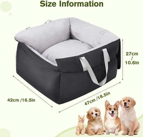 Pecute Dog Car Seat for Medium/Small Dog, Soft Dog Car Bed, Pet Booster Car Seat with Storage Pockets, Thickened Filling Travel Dog Bed Detachable Washable, Pet Soft Cushion Fits for All Cars in Saudi Arabia