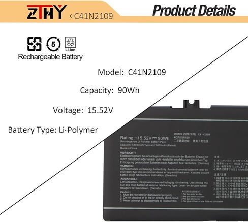 C41N2109 Battery Replacement for ASUS Rog Flow X16 GV601RE GV601RW GV601RM GV601VI Strix G16 G614J G614JV Strix G18 G814J G814JI SCAR 16 G634JY G634JZ 18 G834JY G834JZ Zephyrus G16 GU604VZ M16 GU604V in Saudi Arabia