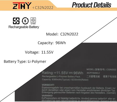 ZTHY C32N2022 استبدال بطارية الكمبيوتر المحمول ASUS VivoBook Pro 16X OLED K6602ZC M7600QC M7600QE N7600P N7600QA N7600QC N7600QE N7600ZE Zenbook Pro 15 OLED UM535QE Series 0B200-04040000 11.55V 96Wh in Saudi Arabia