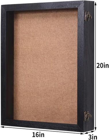 صندوق ظلال كبير جدًا مقاس 20 × 24، صناديق عرض كبيرة جدًا مع باب مغناطيسي للتذكار، صور مجمعة، تذاكر باقة زهور، عناصر تذكارية (أسود) in Kuwait