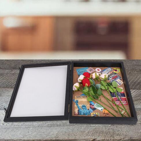 صندوق ظلال كبير جدًا مقاس 20 × 24، صناديق عرض كبيرة جدًا مع باب مغناطيسي للتذكار، صور مجمعة، تذاكر باقة زهور، عناصر تذكارية (أسود) in Kuwait