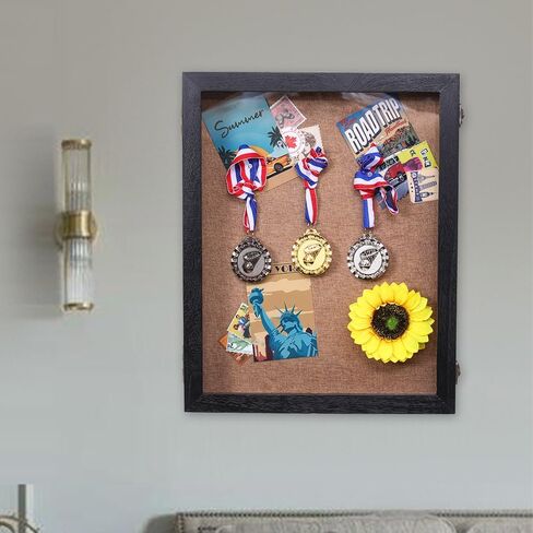 صندوق ظلال كبير جدًا مقاس 20 × 24، صناديق عرض كبيرة جدًا مع باب مغناطيسي للتذكار، صور مجمعة، تذاكر باقة زهور، عناصر تذكارية (أسود) in Kuwait