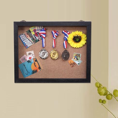 صندوق ظلال كبير جدًا مقاس 20 × 24، صناديق عرض كبيرة جدًا مع باب مغناطيسي للتذكار، صور مجمعة، تذاكر باقة زهور، عناصر تذكارية (أسود) in Kuwait