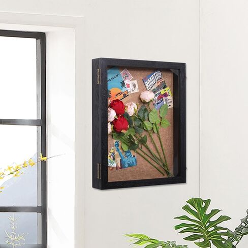 صندوق ظلال كبير جدًا مقاس 20 × 24، صناديق عرض كبيرة جدًا مع باب مغناطيسي للتذكار، صور مجمعة، تذاكر باقة زهور، عناصر تذكارية (أسود) in Kuwait