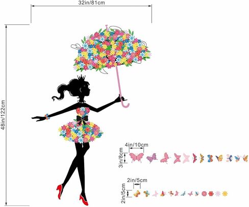 Girls with Umbrella Wall Stickers - Flower Fairy Wall Decals - Bedroom Baby Nursery Kids Room Daycare Playroom Wall Decor in Saudi Arabia
