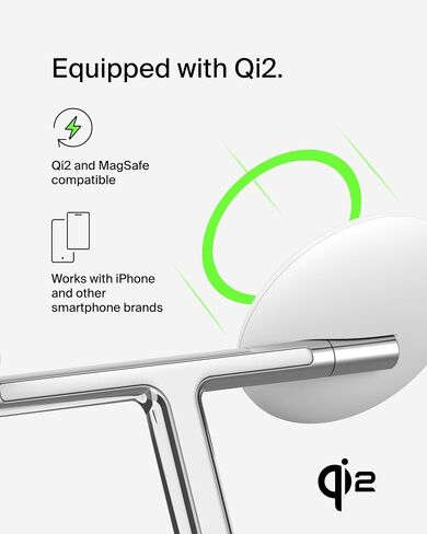 Belkin 3-in-1 Wireless Charging Stand with Magnetic MagSafe Compatible Qi2 15W, Fast Charging iPhone Charger for iPhone 15, 14, and 13 Series, AirPods, Apple Watch, & More (PSU Included) - Black in Kuwait