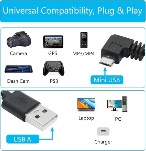 11FT 90 Degree Micro USB Power Cable, Right Angle Micro USB Dash Cam Charging Cord, for Car Dash Cam, Phones and Other Micro USB Devices Charging in Kuwait