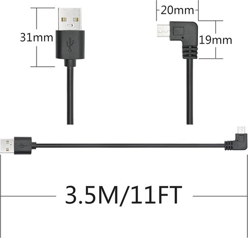 11FT 90 Degree Micro USB Power Cable, Right Angle Micro USB Dash Cam Charging Cord, for Car Dash Cam, Phones and Other Micro USB Devices Charging in Kuwait