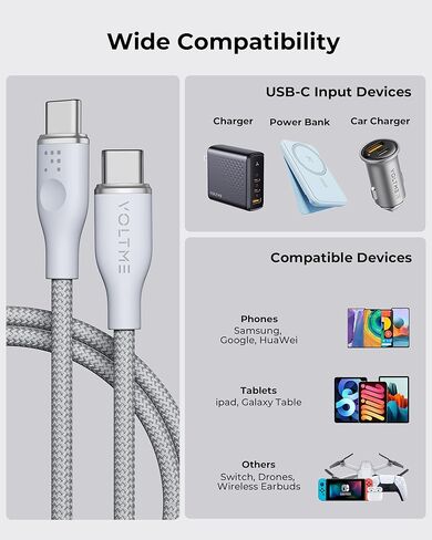 VOLTME USB C to USB C Cable (6ft 60W, 2Pack), USB 2.0 Type C Charging Cable Fast Charger for MacBook Pro 2020, iPad Pro 2020, iPad Mini, MacBook Air 2020, Galaxy S21, Switch (Green) in Kuwait