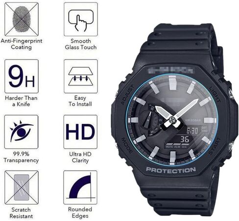 (3 قطع) Mihence متوافق مع واقي الشاشة CASIO GA-2100، شاشة زجاجية مقسى حقيقية مقاومة للخدش 9H in Saudi Arabia