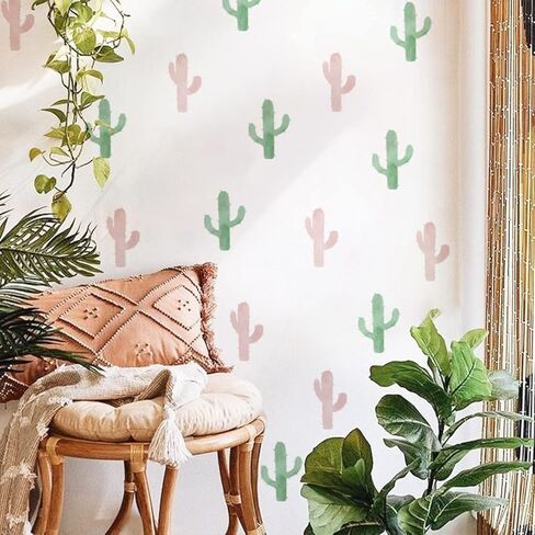Watercolor Boho Floral Wall Decals Peel and Stick, PVC Fern Green and Dusty Pink Leaves Wall Stickers, Botanical Wall Art Decor for Kids Room Playroom Nursery Bedroom Classroom in Kuwait