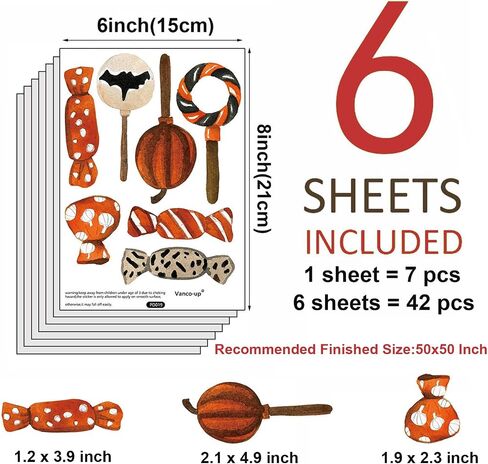 Maydahui Halloween Candy Wall Stickers Pumpkin Lollipop Bats Wall Decal (50 x 50 Inch) Peel Stick Removable Wall Decor for Party Kitchen Candy Store Trick or Treat Basket in Saudi Arabia